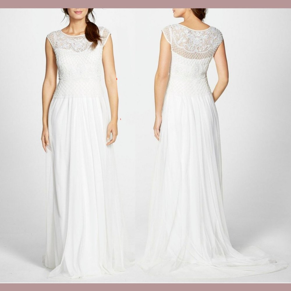 NEW $440 Adrianna Papell Beaded Peplum Wedding Gown in Ivory/White [SZ 6 ]‎